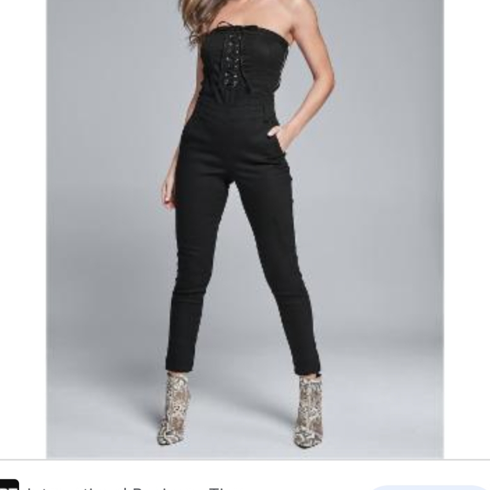Venus - Black Denim Lace-Up Jumpsuit